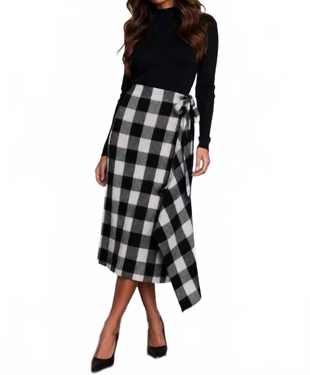 NEW TUCKERNUCK gingham knit wrap skirt in black/white